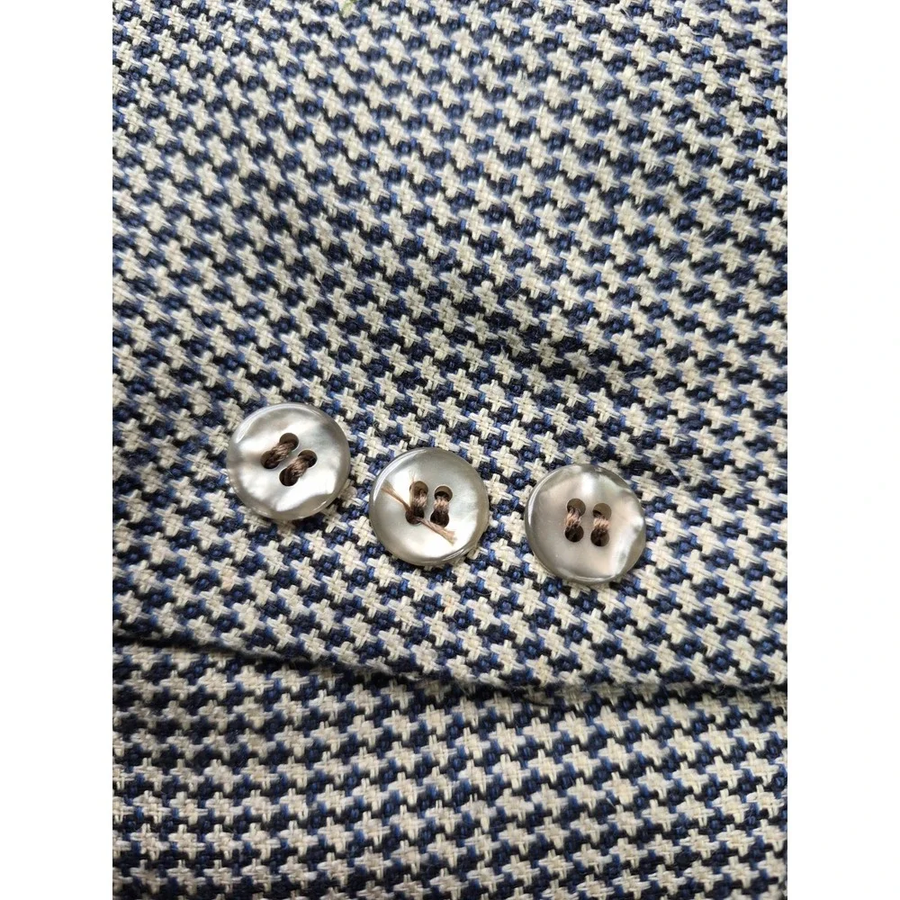 Jeffrey Banks Mens Wool Silk Sport Coat 36L Blue Cream Geometric 3 Button Jacket